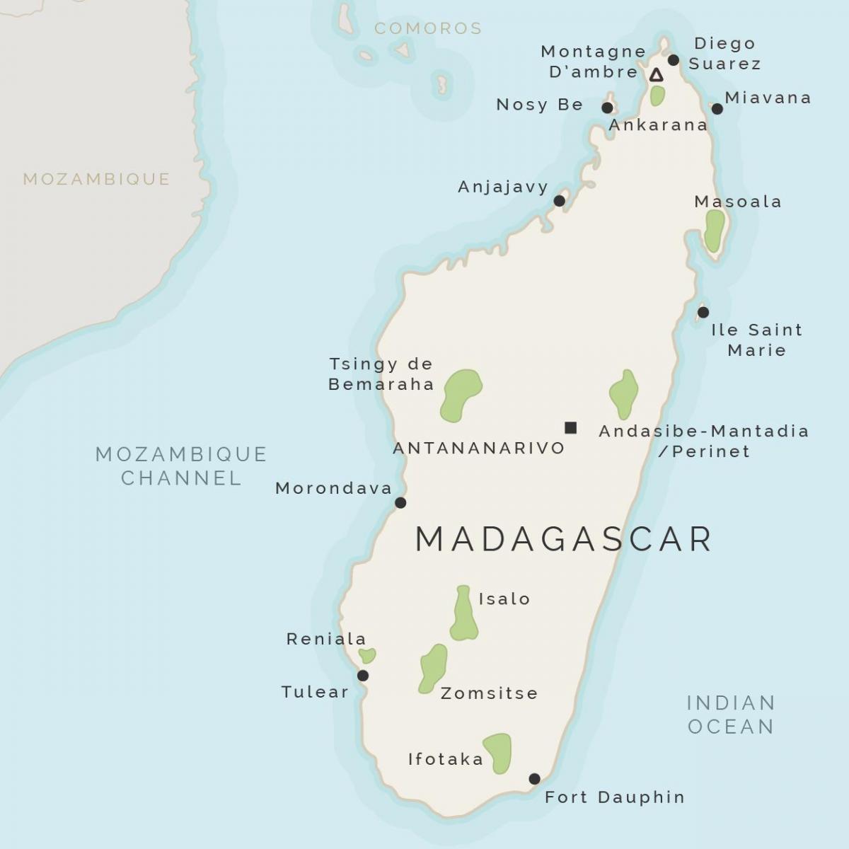 mapa de Madagascar e as illas veciñas
