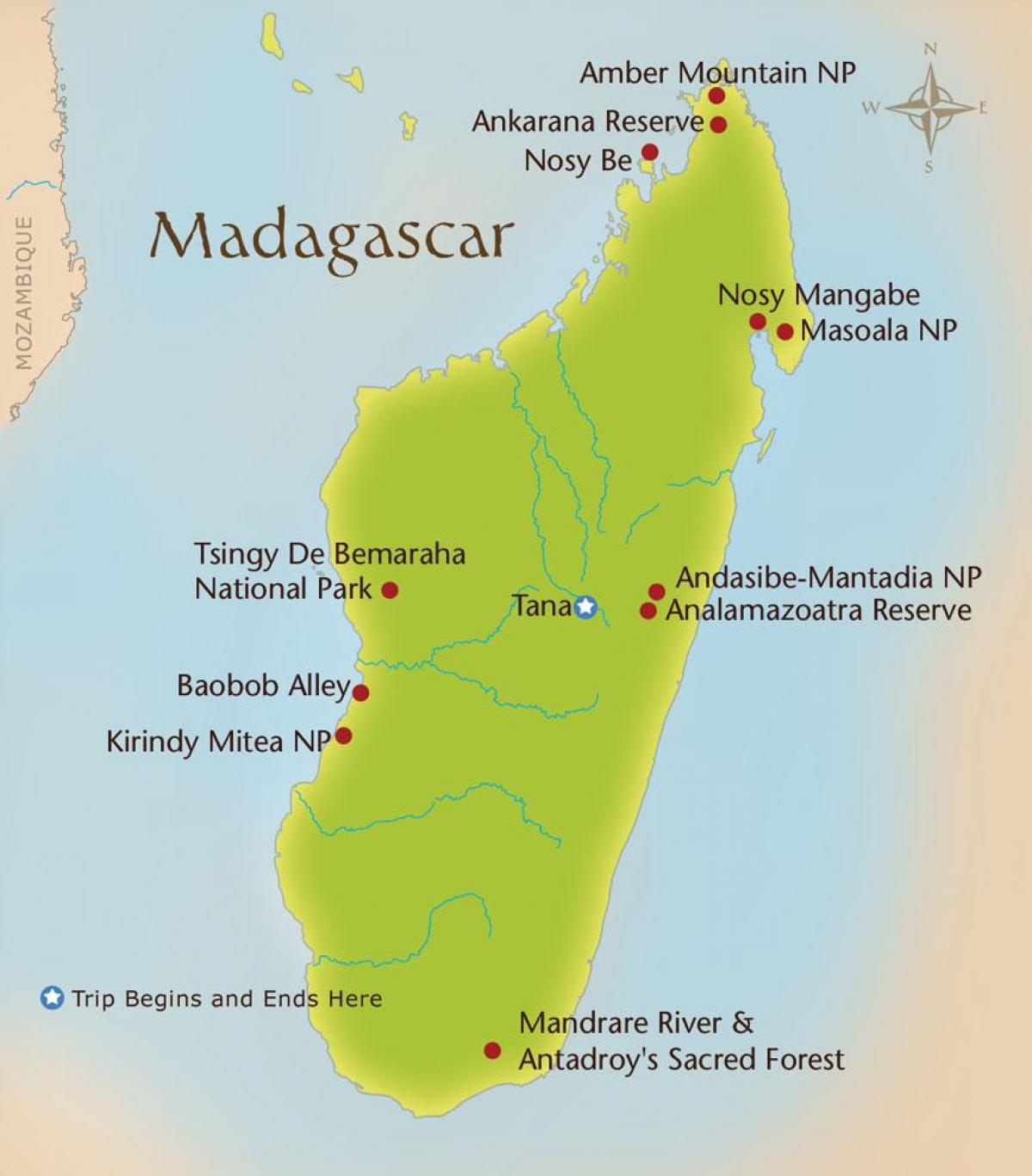 mapa de Madagascar montañas