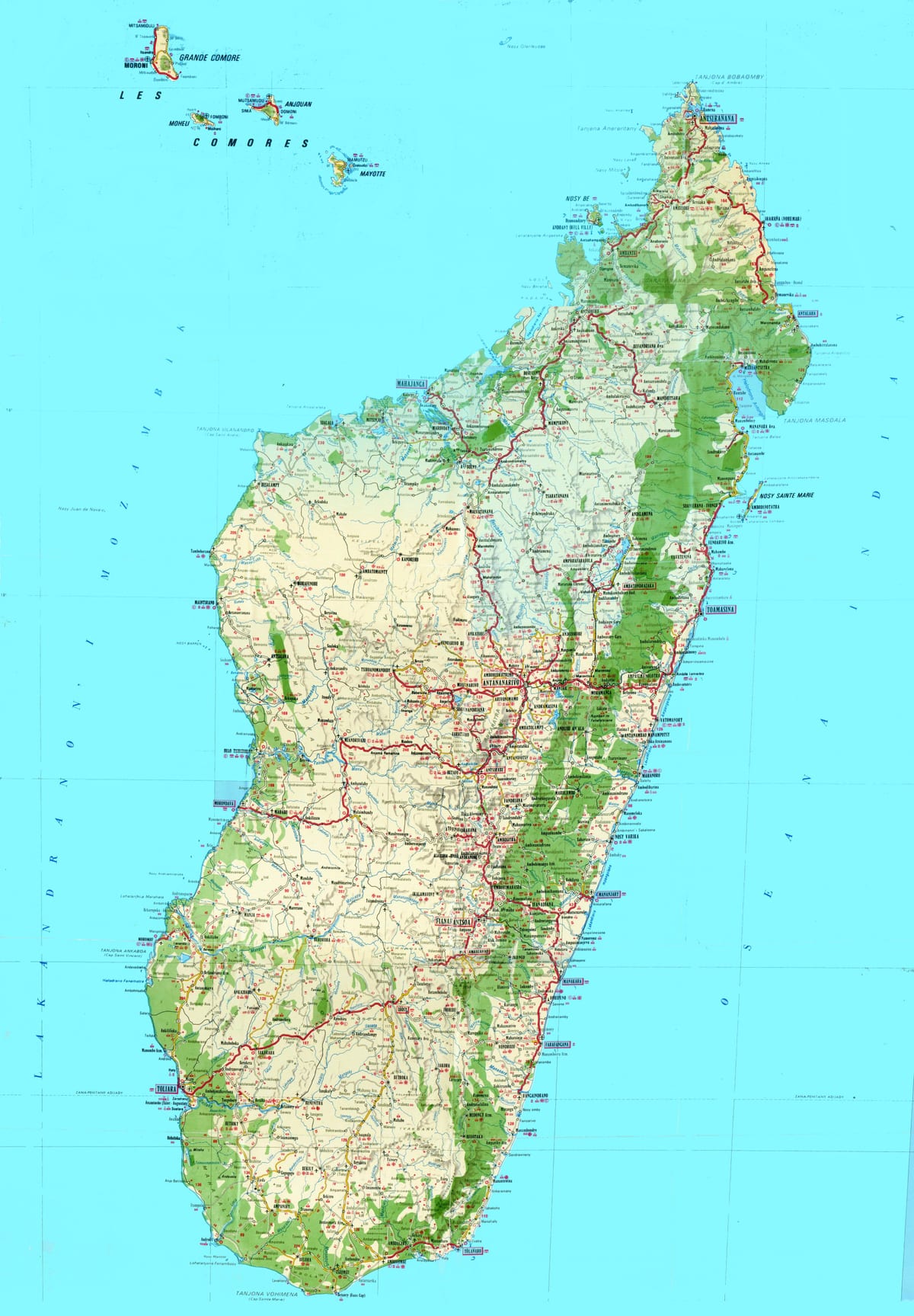mapa topográfico de Madagascar