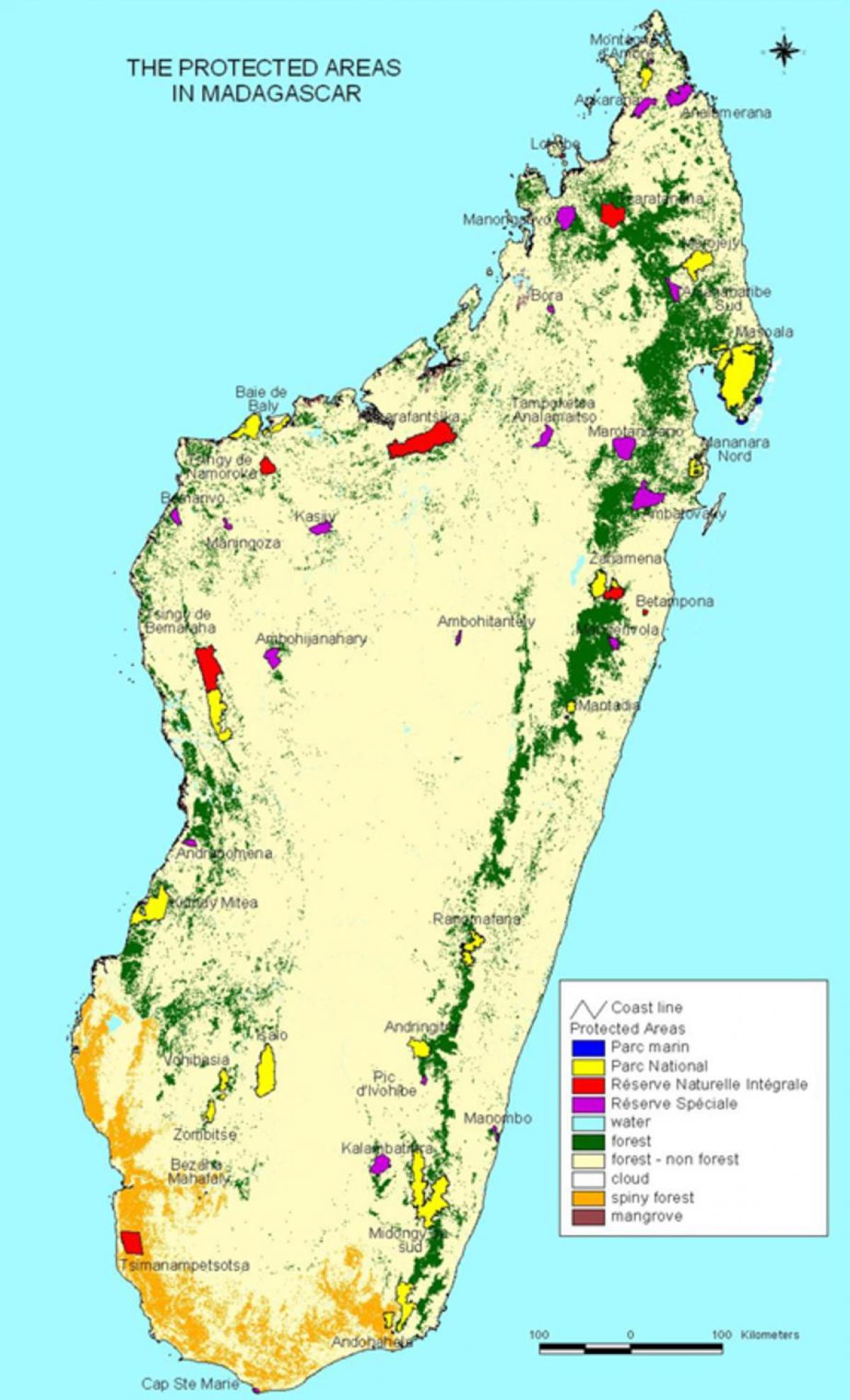 mapa de Madagascar parques nacionais