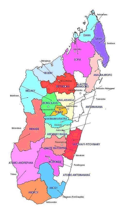 mapa de Madagascar rexións