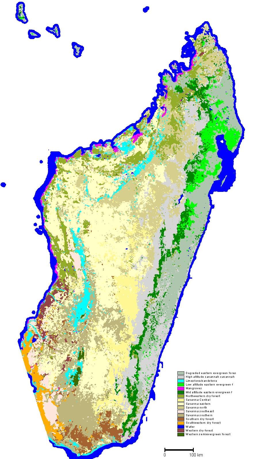 mapa de Madagascar vexetación