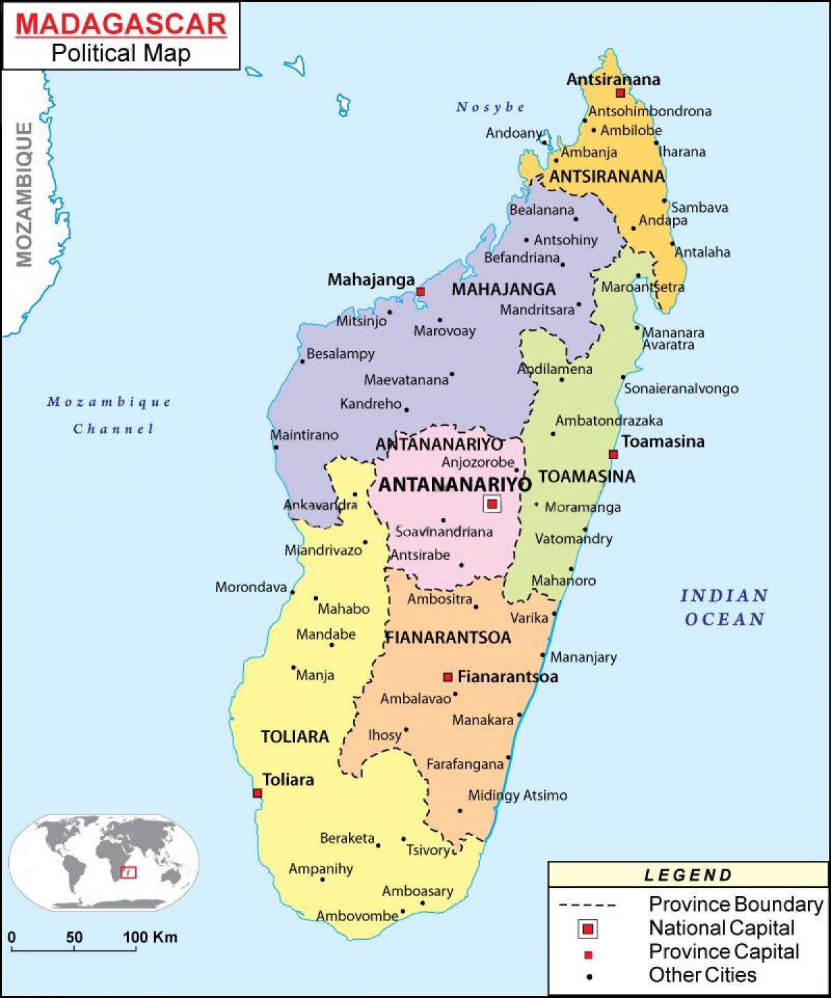 mapa do mapa político de Madagascar