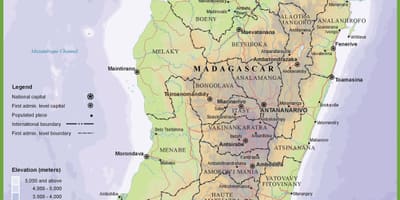Mapa do mapa físico de Madagascar